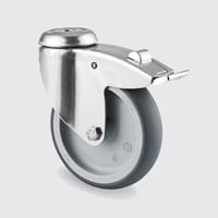 Drejeligt hjul med bremse, gr gummi, 100 mm, 100 kg, glideleje med bolthul, rustfri, byggehjde: 135 mm