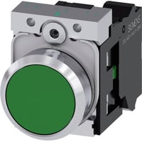 Siemens trykknap, 22 mm, rund, metal, grn, flad
