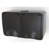Stikdåse dobbelt schuko 16A IP54 sort