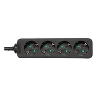 Deltaco stikdse med 4 schuko jord (side jord), 5 meter ledning, sort