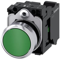 Siemens trykknap, 22 mm, rund, metal, grn, flad