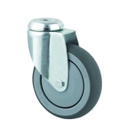 Drejeligt hjul gummi Ø100 mm 100 kg DIN-kugleleje med bolthul Byggehøjde: 135 mm. Driftstemperatur: