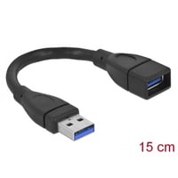 Forlngerkabel USB 3.0, Type-A han til Type-A hun, 15 cm, sort - Delock