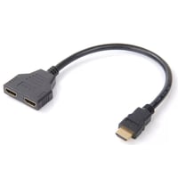 HDMI Y-splitterkabel, type A - 2x type A, M/F, 0,2 meter, passivt, Full HD, Dual Link, sort, guld, UL - MicroConnect