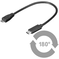 USB-C til USB2.0 Micro B kabel, 0,2 meter, sort, til synkronisering og opladning, hastighed 0,48 Gbit/s, 2,5W