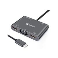 Sandberg USB-C dock, 2x HDMI, 1x VGA, USB, PD, kablet, USB 3.2 Gen 1 (3.1 Gen 1) Type-C, 4K Ultra HD, gr