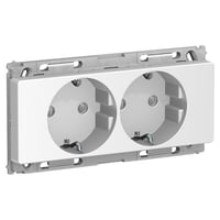 Opus66 stikkontakt, dobbelt med sidejord, 2M, lysegr