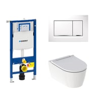 Geberit Sigma 112 cm toiletpakke, inkl. Geberit ONE, Turboflush + SoftClose toiletsde, og Sigma30: Hvid (krom detajler) trykknap