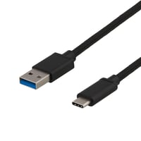 DELTACO USB 3.1 Gen1 braided USB-C - USB-A kabel, 1m, 3A 60W, sort
