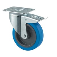 Drejeligt hjul med bremse, bl elastisk gummi, 125 mm, 250 kg, rulleleje med plade – Byggehjde: 155 mm