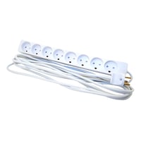 Branch socket with 8 Danish sockets and earth connection, 3 meter cable, white