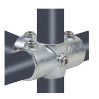 Kryds med side og gennemgang  (26,9 mm), galvaniseret, vandrrs-fitting til stativ og reol - Pipe Clamps