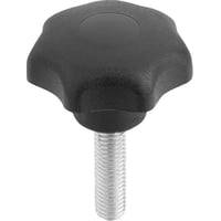 Stjernegreb DIN6336, D: M6X15, D1: 25, Model: L, termoplast sort, materiale: stl, cap: sort - udv. gevind