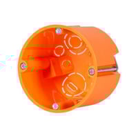 Forfradåse 1 modul Ø68 mm, dybde 61 mm, med montageskruer. Udstansninger for kabel og rørindføringer. Orange eurodåse. PVC fri