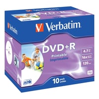 Billede af Verbatim DVD+R, 16x, 4,7 GB/120 min,10-pack jewel case, AZO, printable