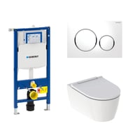 Geberit Sigma 112 cm toiletpakke, inkl. Geberit ONE, Turboflush + SoftClose toiletsde, og Sigma20: Hvid (krom detajler) trykknap