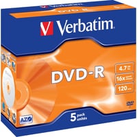 Se Verbatim DVD-R, 16x, 4,7 GB/120 min, 5-pack jewel case, AZO hos WATTOO.DK