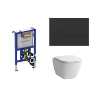 Laufen Lua toiletpakke, komplet inkl. lav cisterne (82 cm), toiletskl, soft close toiletsde og sort trykknap