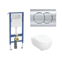 Geberit Duofix 112 cm toiletpakke inkl. cisterne, Geberit Selnova væghængt + SoftClose toiletsæde, Geberit Delta01 rund, krom/blank tryk - byg selv