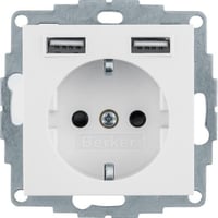 Stikdse Schuko med 2 USB, 4A, hvid - Berker