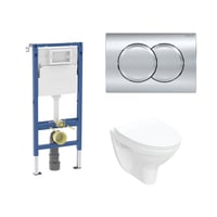Geberit Duofix 112 cm toiletpakke inkl. cisterne, Ifö Spira Classic væghængt toilet + toiletsæde, Geberit Delta01 rund, krom/blank tryk - byg selv