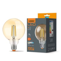 E27 7W dmpbar LED pre, G95, Amber glas, Filament, Erstat 53W, 2200K