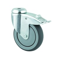 Drejeligt hjul med bremse gummi Ø100 mm 100 kg DIN-kugleleje med bolthul Byggehøjde: 135 mm. Driftst