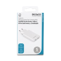 USB-C vgoplader 67 W, 2x USB-C PD, slim, tot 67 W, hvid