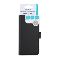 Deltaco Wallet Case, 2-in-1, Iphone 15 Pro, Magnetic Cover, Black