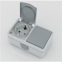 Stikkontakt m/afbryder schuko IP54, gr