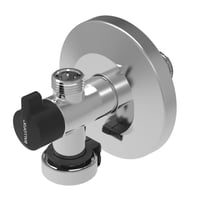 Broen Ballofix® krom dobbelt vinkelventil 3/4 x 1/2 x 3/8 med kontraventil greb og roset