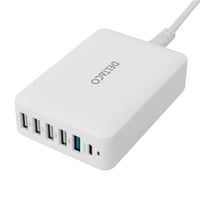 DELTACO - Opladningsstation - 60 Watt - 1.5 A - PD - 6 output-stikforbindelser (USB-C, 5 x 4 pin USB Type A) - hvid