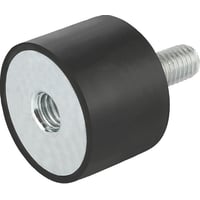 Gummibuffer type B udvendig gevind, M6 M6x18, D: 20, H: 15, stl, materiale: elastisk naturgummi Shore 55a