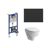 Laufen LIS INEO toiletpakke, komplet inkl. hj cisterne (112 cm), toiletskl, toiletsde og sort trykknap