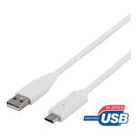 DELTACO, USB 2.0 kabel, USB-C han - USB-A han, 0.25m, hvid