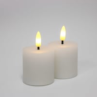 LED bloklys med flammeeffekt, hvid, 2 stk, gte stearin, 5x5 cm