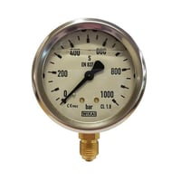 Wika manometer, glycerinfyldt studs nedad, Bar max 1000 bar, diameter 63 mm