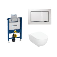 Geberit Duofix Omega 82 cm toiletpakke inkl. Geberit Selnova vghngt toilet + SoftClose toiletsde, Omega20 square: Hvid (krom detaljer) trykknap