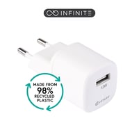 INFINITE (GRS) USB-A oplader EU, 12W, 1 x USB-A, hvid, 98% genanvendt plast (rPC)