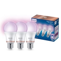 Philips Smart LED RGB A60 pære, E27 fatning, 806lm, 3-pak, Wi-Fi/Bluetooth, Hvid, Wi-Fi 4 (802.11n), 802.11b, 802.11g, LED, Plast, E27