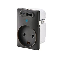 FESH SWITCH Curveline stikkontakt med jord, USB-A, USB-C, 16W/20A, 1 modul, koksgr billede