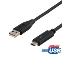 DELTACO, USB 2.0 kabel, USB-C han - USB-A han, 0.25m, sort