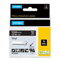 DYMO Rhino tape, vinyl, 12 mm x 5,5 m, hvid p sort