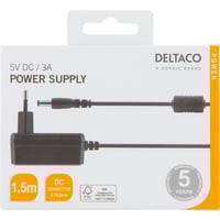 Strmforsyning, 100-240V AC 50/60Hz til 5V DC, 3A, 1,5 meter – Deltaco