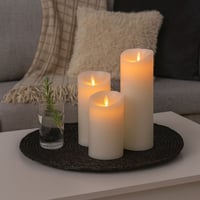 Led Bloklys Xl 3 Stk 10 Cm 17 5/22 5/30 Cm Hj Bevgelig Flamme Hvid Inkl. Fjernbetjening Og Timer Gte Stearin