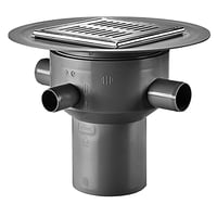 Purus gulvafløb Multiflex, lodret udløb 110 mm, med smøremembran, 3 sideindløb, rustfri rist, uden vandlås