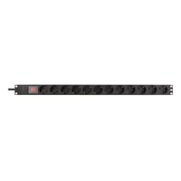 DELTACO PDU with 12x CEE 7/4 outlets, 3500W, power switch, alumini