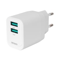 DELTACO USB-vgoplader, 2x USB-A, 12 W, hvid