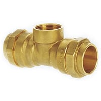 Isiflo - Kompressions tee i messing m. muffe for rrgevind, 25 x " x 25 mm