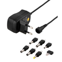 AC adapter, 230V to 3-12V DC, 600 mA, 6 interch. connectors, black